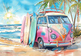 Colorful Hippie Bus Beach Backdrop
