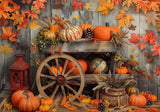 Autumn Pumpkin Red Leaves Wood Wall Backdrop