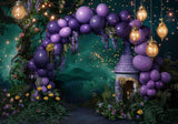 Purple Fairy House Night Backdrop