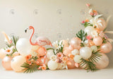 Pastel Pink Flamingo Floral Cream Balloons Backdrop