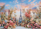 Spring Eiffel Tower Flowers Backdrop