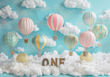 Pastel Hot Air Balloon ONE Birthday Blue Backdrop