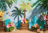 Tropical Island Flowers Coconut Tree Backdrop