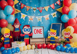 Super Hero Toys Balloons 1st Birthday Backdrop
