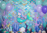 Cartoon Mermaid Girls Party Backdrop