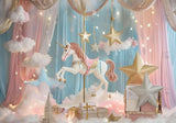 Pink and Pastel Blue Unicorn Carousel Backdrop