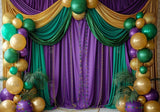 Mardi Gras Themed Drapery With Balloons Backdrop