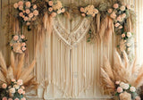 Macrame Backdrop With Boho Pampas Grass and Pink Roses