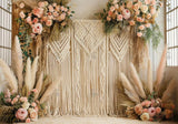 Macrame Backdrop With Boho Pampas Grass and Flowers