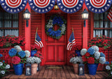 4th of July Wreath and Flags Backdrop