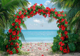 Red Flower Arch on Beach Backdrop