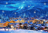 Blue Christmas Village Photo Backdrop