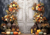 Retro Boho White Autumn Pumpkin Door Backdrop