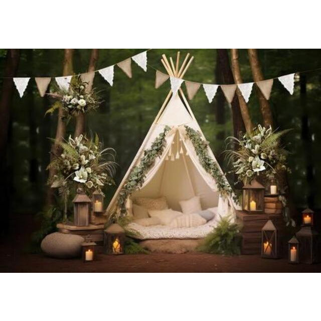 Allenjoy Spring Camp Photography Backdrop Simple Tea Time Tent Photoshoot Background