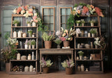 Spring Botanical Flowers Wooden Shelf Photography Backdrop