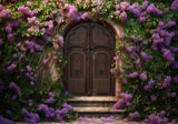 Spring Purple Flowers Wooden Door Garden Photography Backdrop