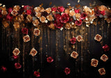 Valentine'S Day Gold And Red Flowers Backdrop