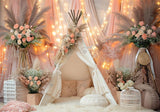 Boho Tent Champagne Flowers Backdrop