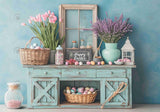 Easter Mint Green Rustic Sideboard Backdrop