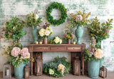 Floral Tabletop Natural Brick Wall Backdrop