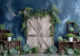 Wooden Door Succulent Plants Backdrop