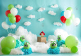 Cartoon Birds Balloons Backdrop