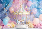 Pink Carousel Girl Birthday Backdrop