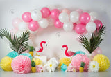 Flamingo Pastel Pink White Balloons Backdrop