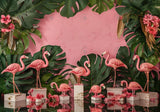 Pink Flamingo Tropical Leaves Backdrop