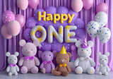 Happy 1St Birthday Purple Toy Backdrop