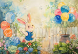 Watercolor Rabbit in Spring Garden Backdrop