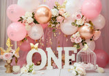 Pink Flower Balloons ONE Birthday Backdrop