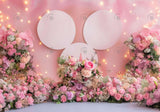 Cartoon Mouse Head Pink Floral Wall Backdrop