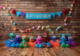 Cartoon Toys Brick Wall Birthday Party Backdrop
