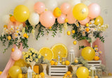 Lemon Yellow Pink Balloons Floral Backdrop