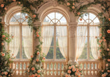 Creamy Colored Flowers Arch Windows Backdrop