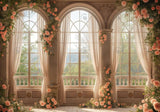 Creamy Colored Floral Arch Windows Backdrop