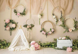 Boho Floral Wreaths Teepee Tent Backdrop