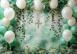 White and Green First Holy Communion Baptism Backdrop