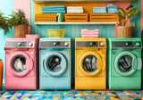 Laundry Day Colorful Washing Machine Spring Backdrop