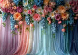 Rainbow Ombre Pastel Color Drapery With Floral Decor Backdrop