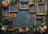 Vintage Picture Frames on Dark Blue Wall Backdrop