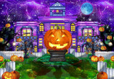 Halloween Haunted House Night Backdrop