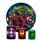 Allenjoy Avenger Birthday Party Decoration Round Circle Backdrop Cover Plinth Cylinder Pedestal Cloth Cover