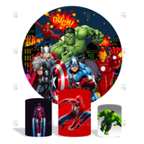 Allenjoy Avenger Theme Birthday Party Decoration Round Circle Backdrop Cover Plinth Cylinder Pedestal Cloth Cover