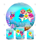 Allenjoy Baby Shark Birthday Party Decoration Round Circle Backdrop Cover Plinth Cylinder Pedestal Cloth Cover