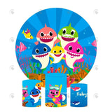 Allenjoy Baby Shark Birthday Party Decoration Round Circle Backdrop Cover Plinth Cylinder Pedestal Cloth Cover