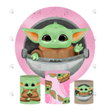 Allenjoy Baby Yoda Theme Birthday Party Decoration Round Circle Backdrop Cover Plinth Cylinder Pedestal Cloth Cover