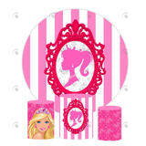 Allenjoy Barbie Girl Birthday Party Decoration Round Circle Backdrop Cover Plinth Cylinder Pedestal Cloth Cover