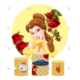 Allenjoy Beauty And The Beast Birthday Party Decoration Round Circle Backdrop Cover Plinth Cylinder Pedestal Cloth Cover